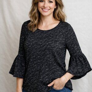 Black Textured Bell Sleeve Blouse  Size M